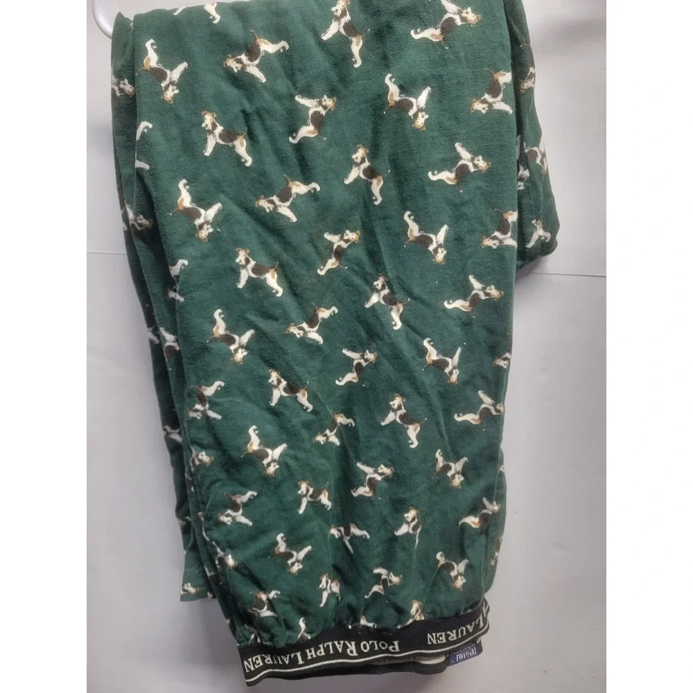 Polo Ralph Lauren Mens Pajama Pants Green Dog Print Cotton Sleepwear Large L